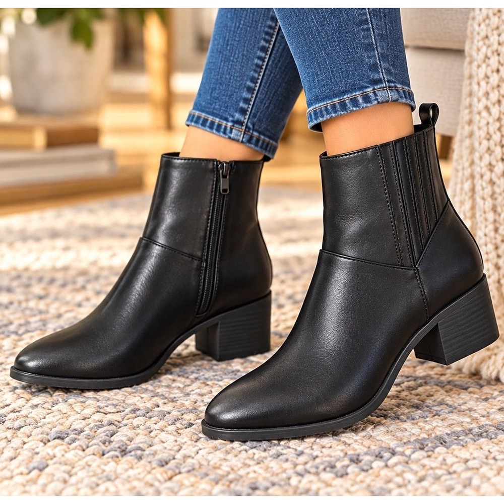 Universal Thread Ashley Women's 7.5 Black Ankle Boots Block Heel Memory Foam NWT